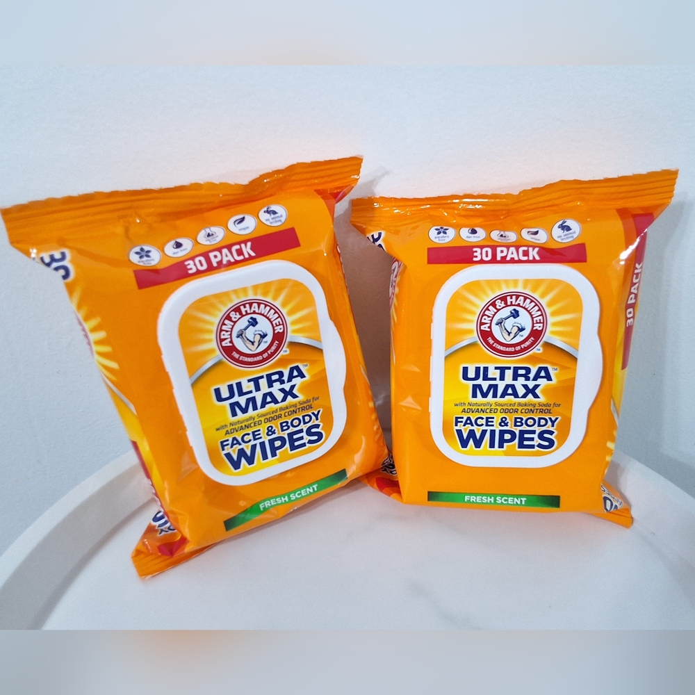 Arm & Hammer Ultra Max Advanced Odor Control Face & Body Wipes, Bundle Of 2, NEW